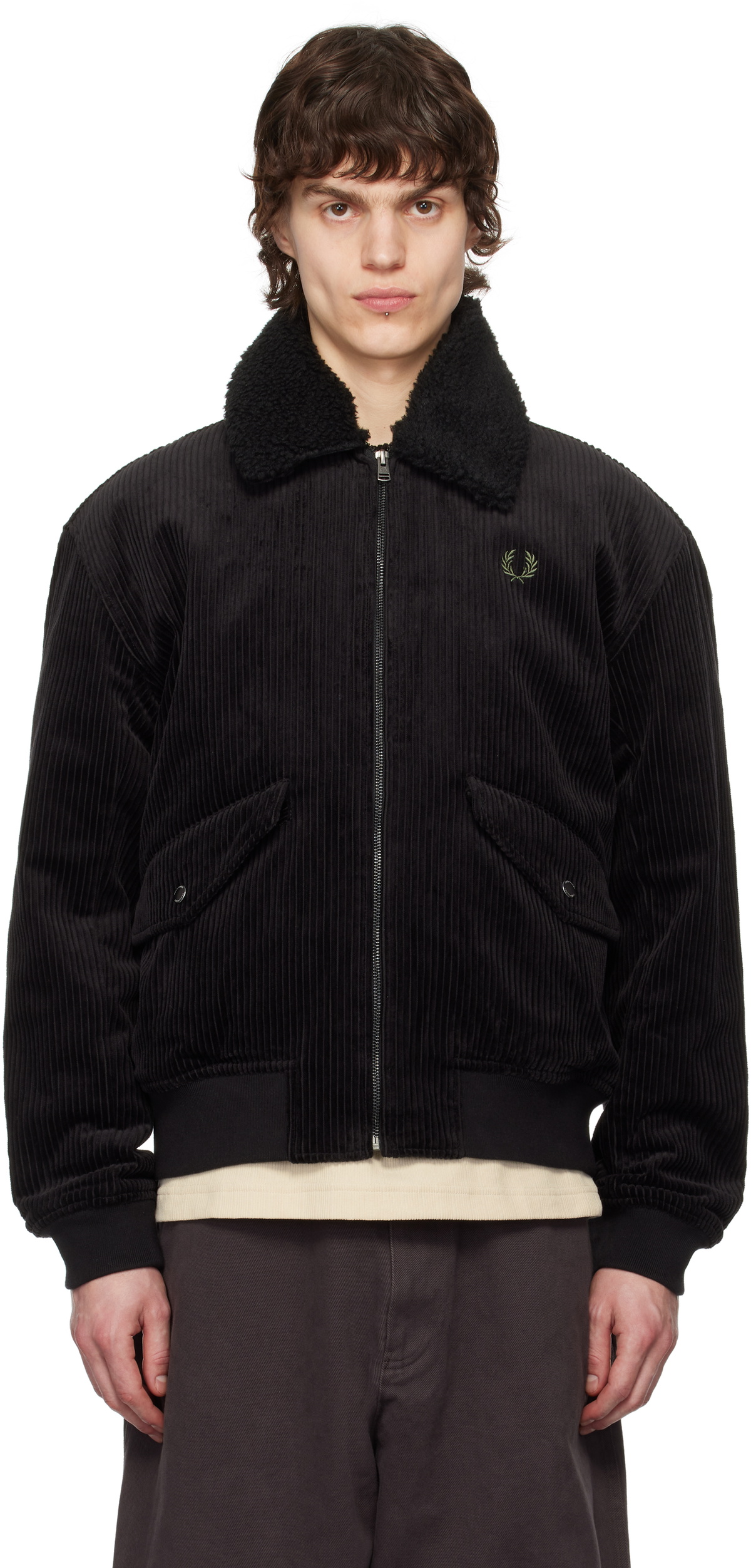 Fred Perry Black Cotton Corduroy Bomber Jacket Fred Perry