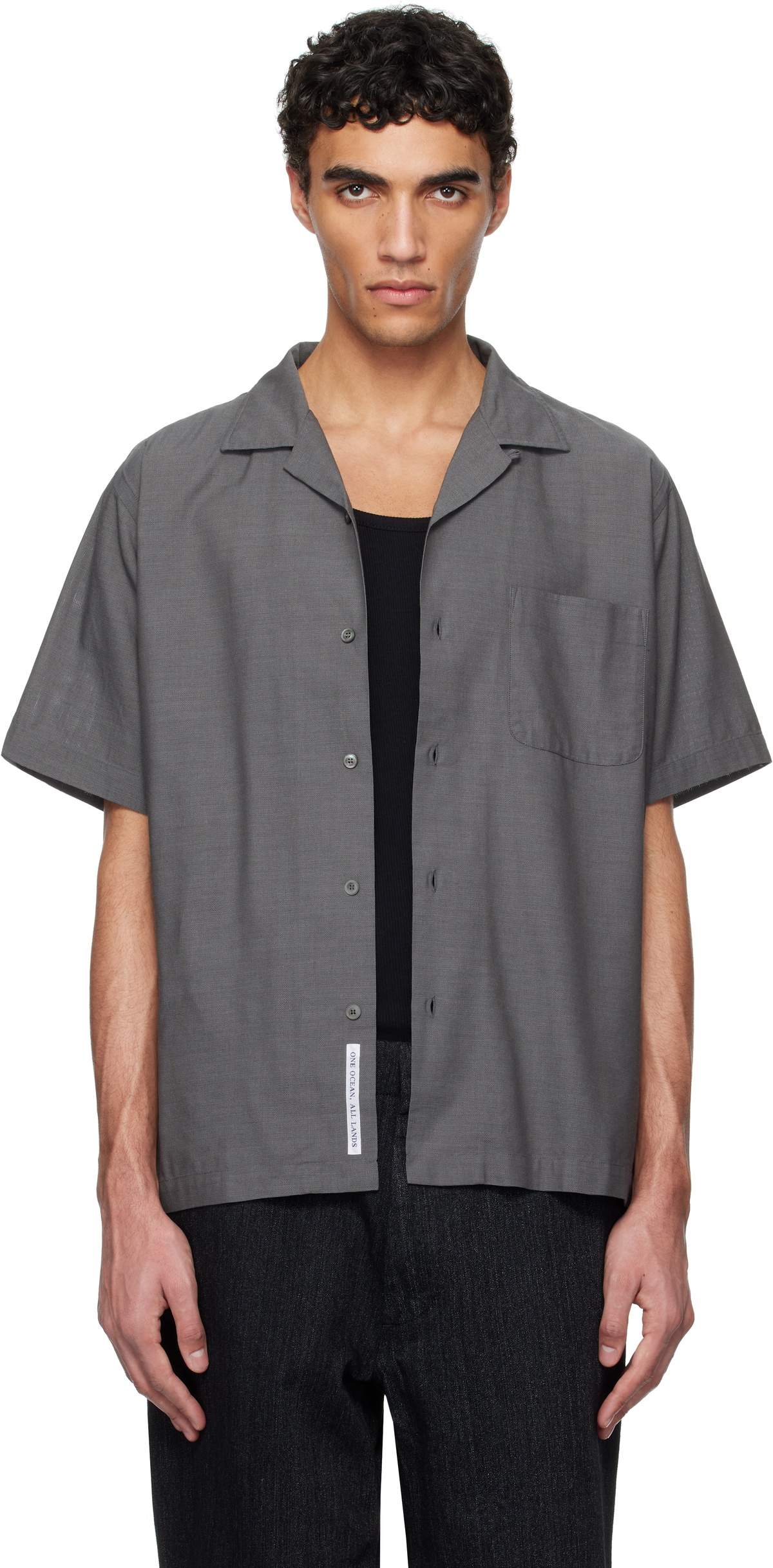 nanamica Gray Open Collar Panama S/S Shirt Nanamica