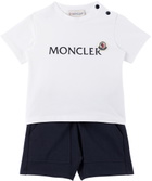 Moncler Enfant Baby White & Navy T-Shirt & Shorts Set