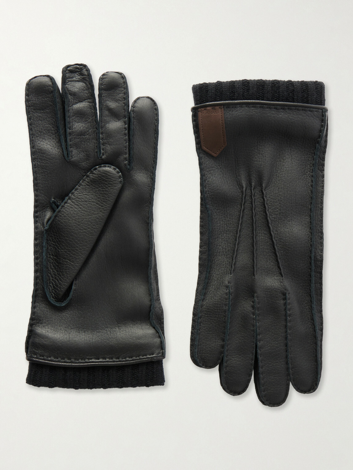 Canali - Ribbed Cashmere-Trimmed Leather Gloves - Black