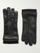 Canali - Ribbed Cashmere-Trimmed Leather Gloves - Black