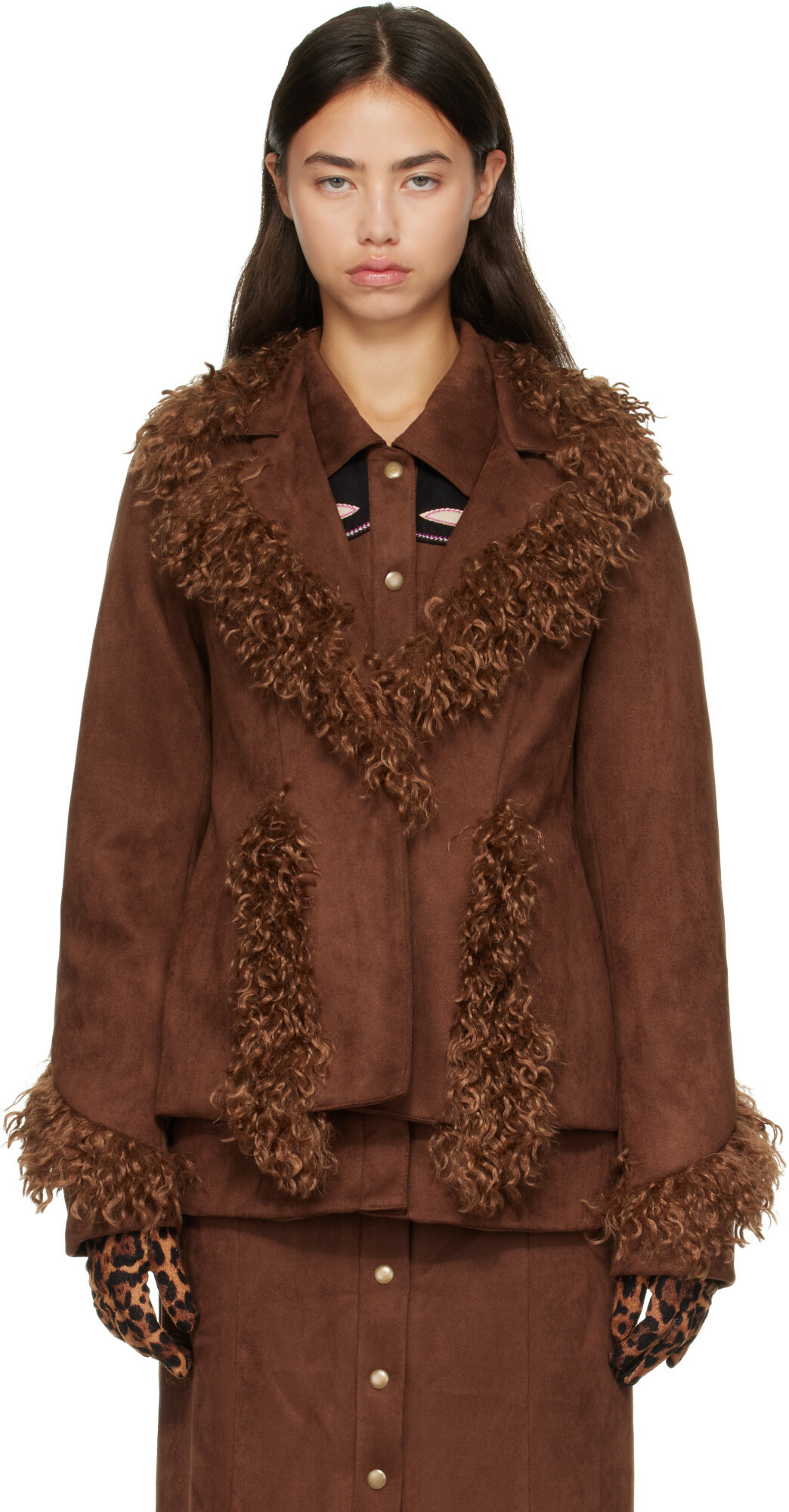 Anna Sui Brown Faux-Suede Jacket