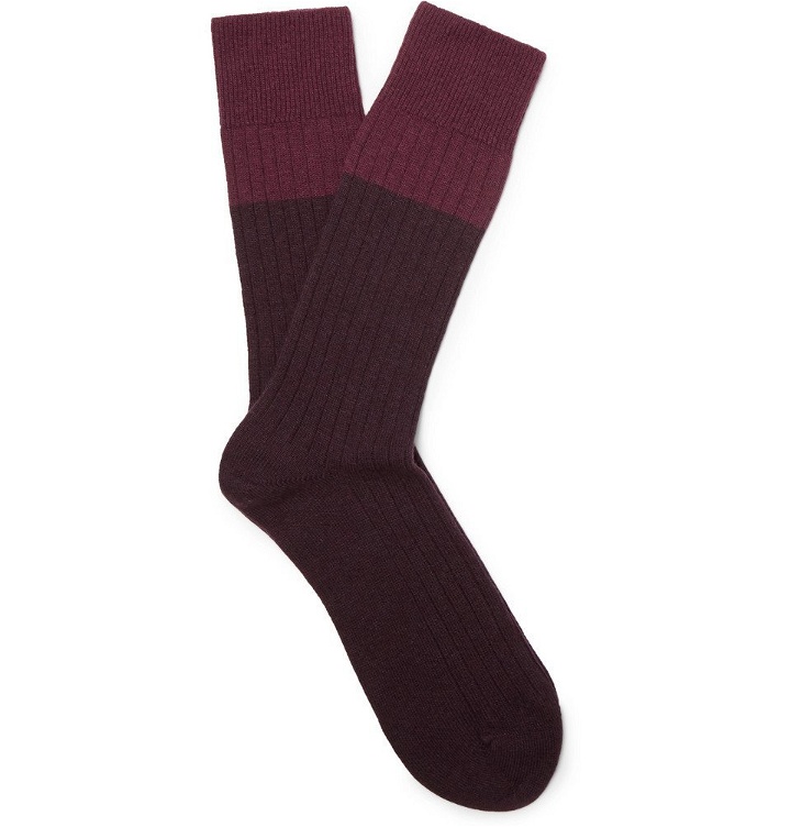 Photo: NN07 - Colour-Block Ribbed-Knit Socks - Men - Burgundy