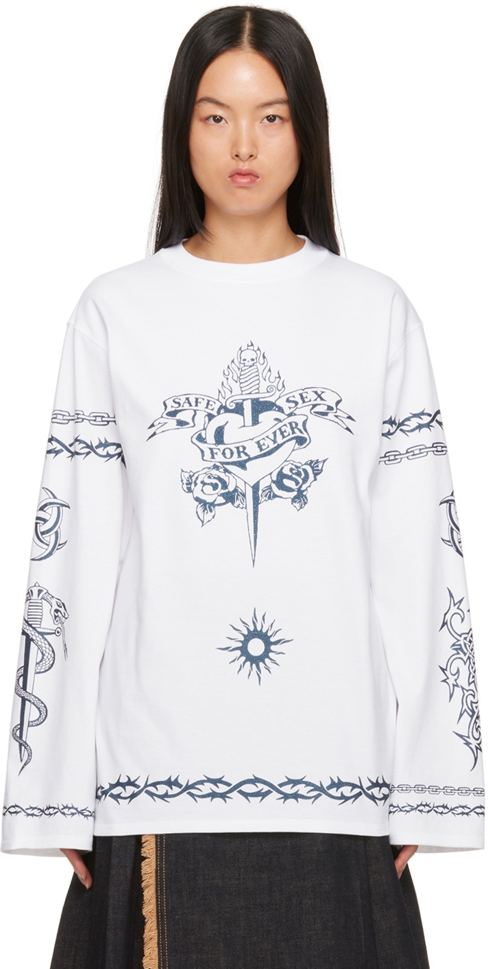 Jean Paul Gaultier White Safe Sex Long Sleeve T Shirt Jean Paul