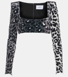 Alex Perry Leopard-print velvet crop top