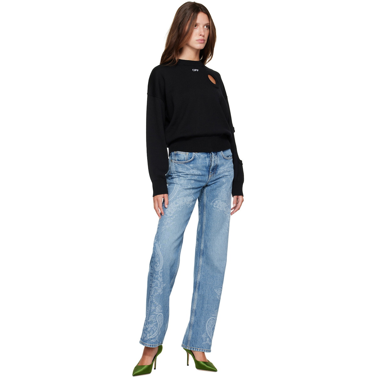 Off-White Black Meteor Knit Crop Crew Sweater