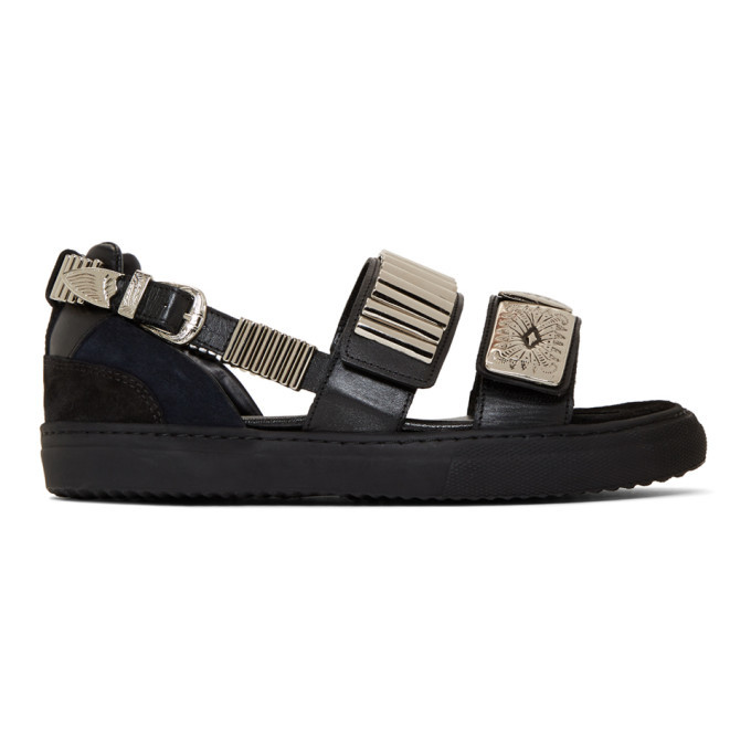 Toga Pulla Black Buckles Flat Sandals Toga Pulla