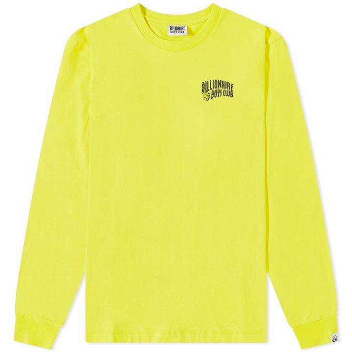 Photo: Billionaire Boys Club Men's Long Sleeve Arch Logo T-Shirt in Acid Yellow
