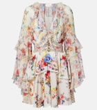 Camilla Embellished floral ruffled silk minidress
