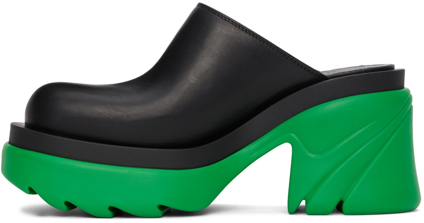 Bottega Veneta Black & Green Flash Mules Bottega Veneta
