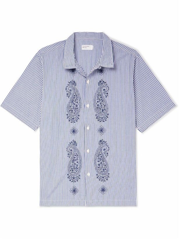 Photo: Universal Works - The Road Trip Convertible-Collar Embroidered Striped Cotton-Poplin Shirt - Blue