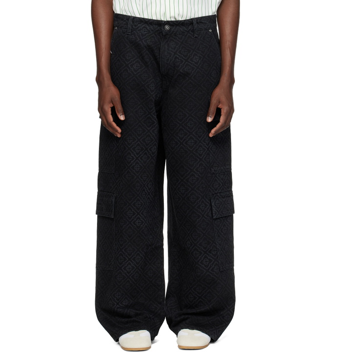 Photo: Casablanca Black Monogram Cargo Denim Jeans