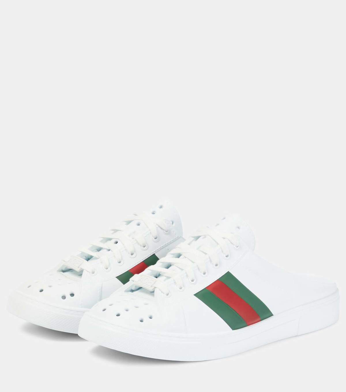 【GUCCI】ACE SABOT Web Stripe Rubber Mule Sneakers WHITE Gucci Ace Web Stripe mules Gucci
