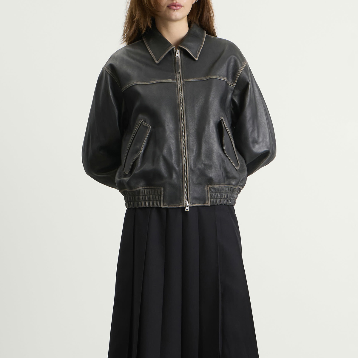 DUNST Women's Refined Leather Blouson in Brushed Black