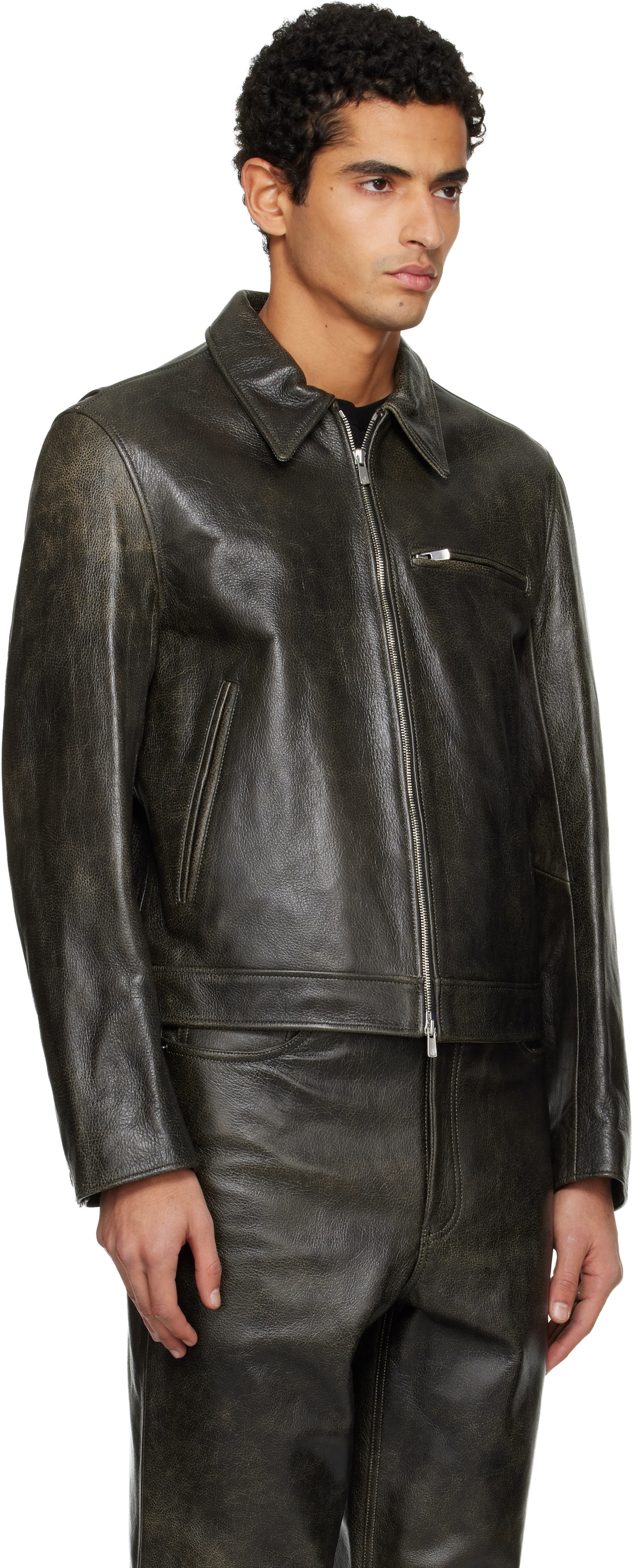 TONYWACK Black Zip Leather Jacket