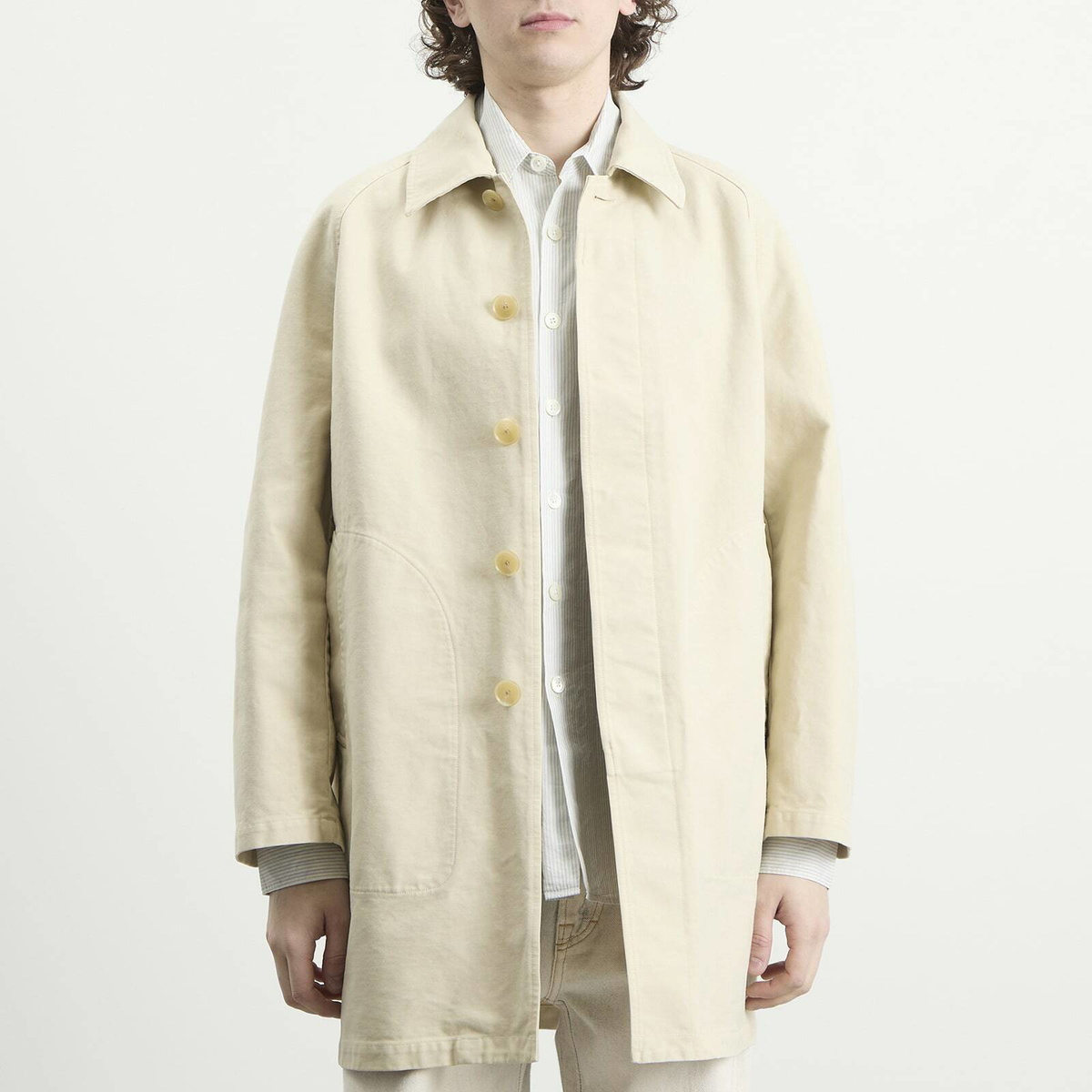 Auralee Men's Garment-Dyed Cotton Heavy Twill Short Coat in Dusty Ivory