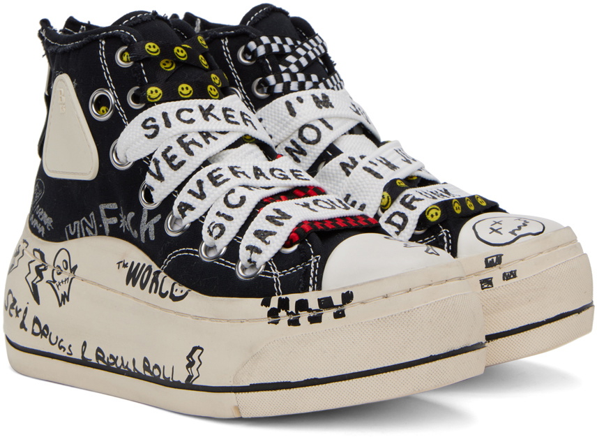 R13 Black & White Double Grommet Kurt Sneakers R13