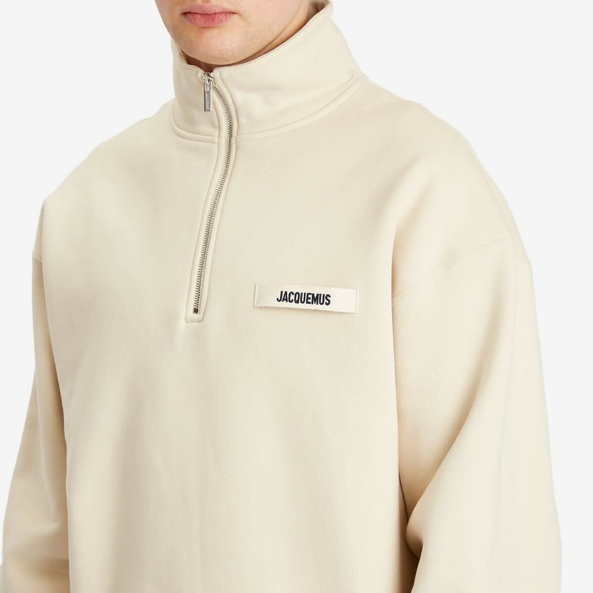 Jacquemus Men's Grosgrain Patch Logo Half Zip Sweatshirt in