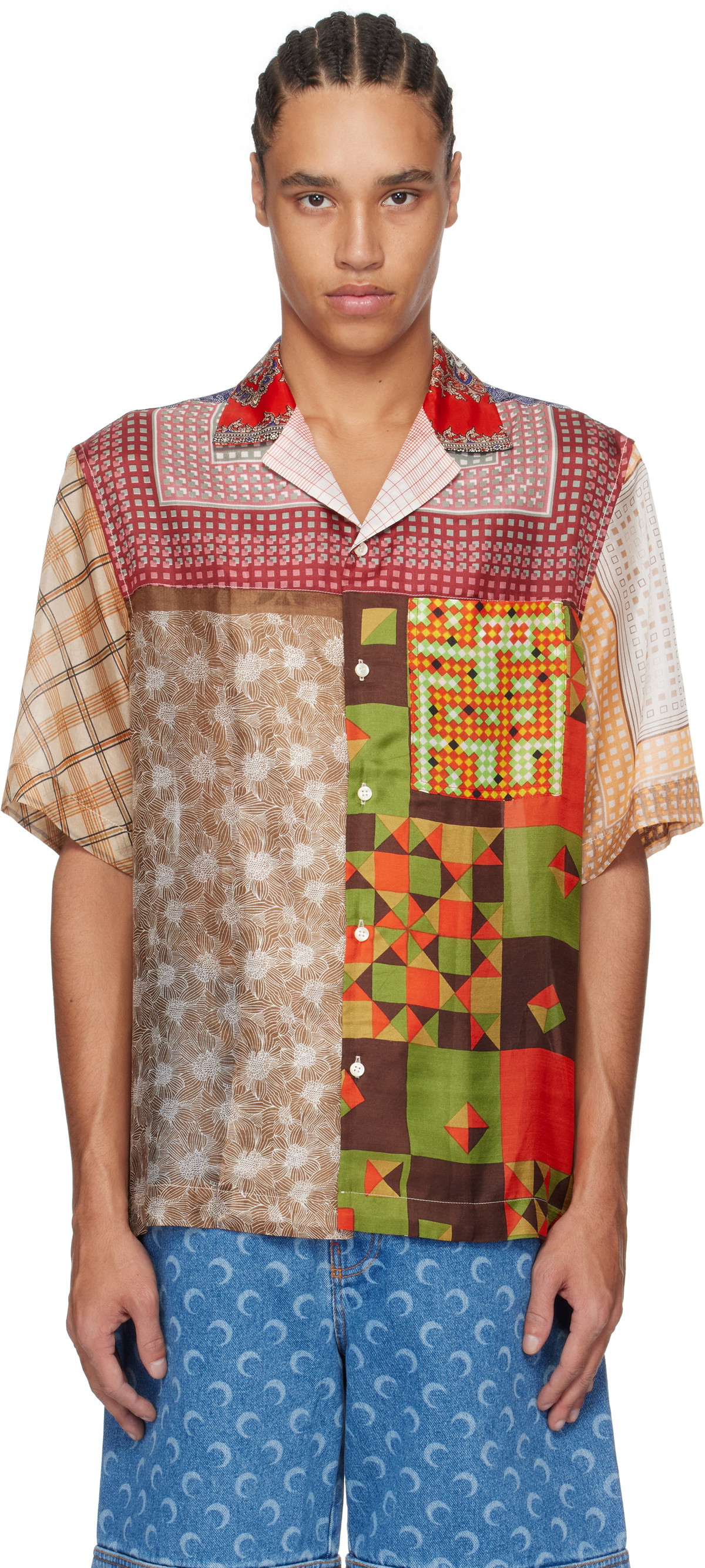 Marine Serre Multicolor Regenerated Silk Scarves Bowling Shirt