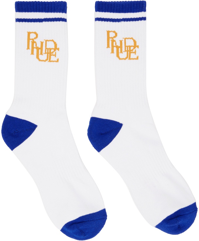 Photo: Rhude White & Blue Scribble Socks
