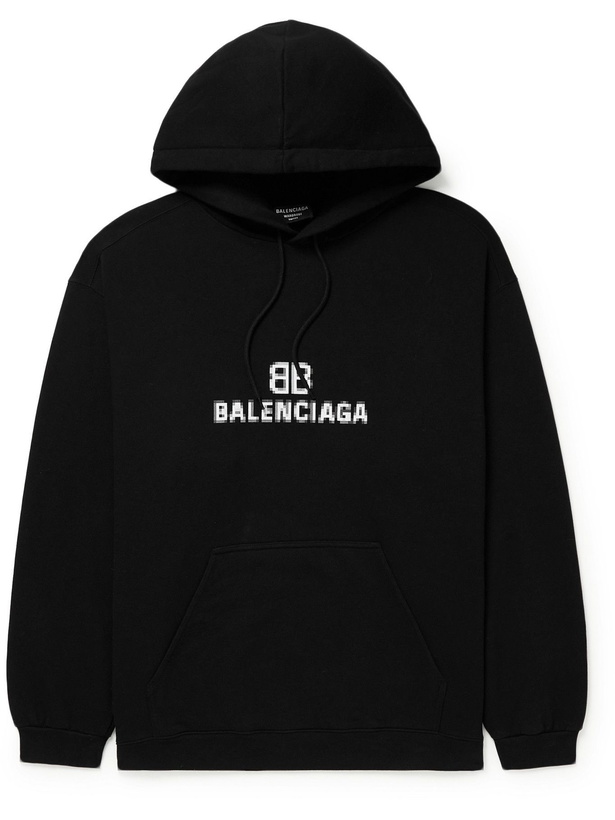 Photo: BALENCIAGA - Logo-Print Cotton-Jersey Hoodie - Black