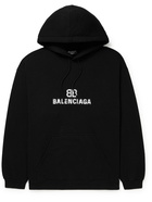 BALENCIAGA - Logo-Print Cotton-Jersey Hoodie - Black