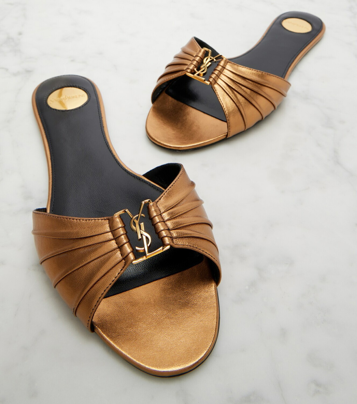 Saint Laurent Babylone metallic leather slides