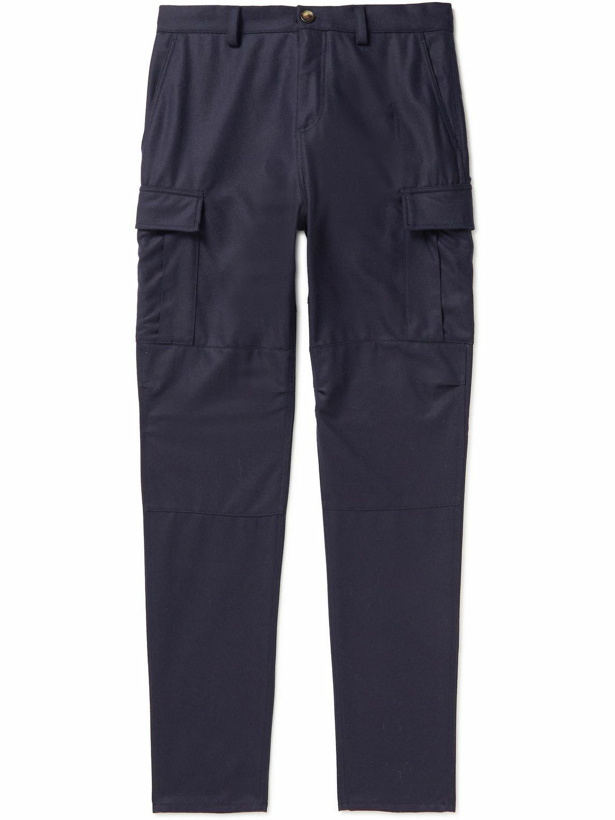 Photo: Brunello Cucinelli - Tapered Wool-Flannel Cargo Trousers - Blue