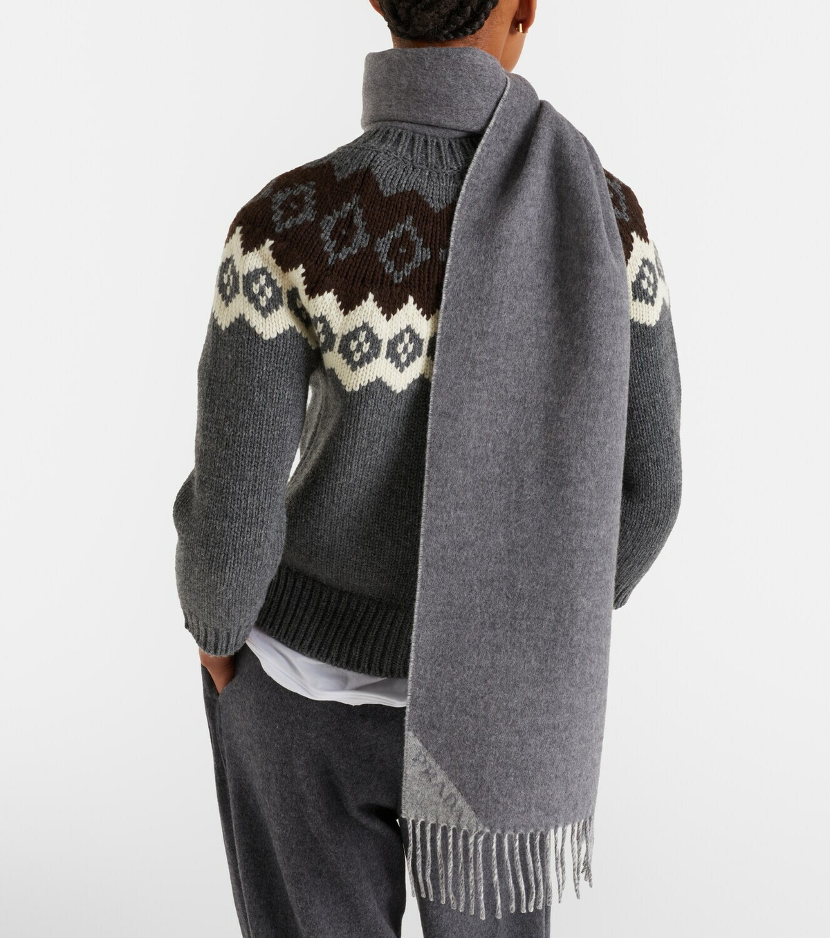 Prada Logo wool and cashmere jacquard scarf