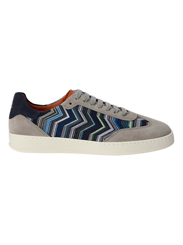 Photo: Missoni - Zigzag fabric sneakers with suede inserts, Men, Blue