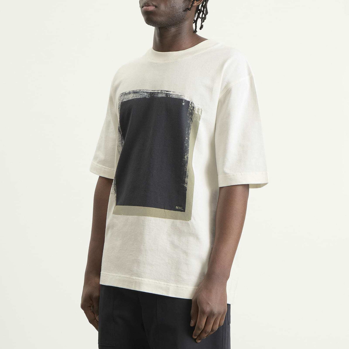 MHL by Margaret Howell Men's Block Print T-Shirt in Off White