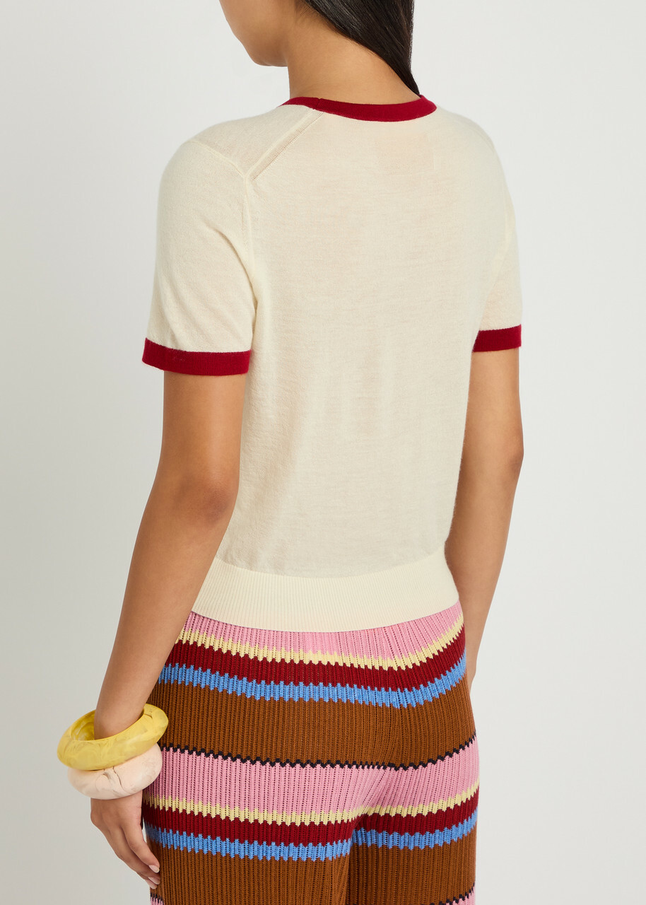 Guest In Residence Airy Ringer Contrast-trim Cashmere T-shirt Cream