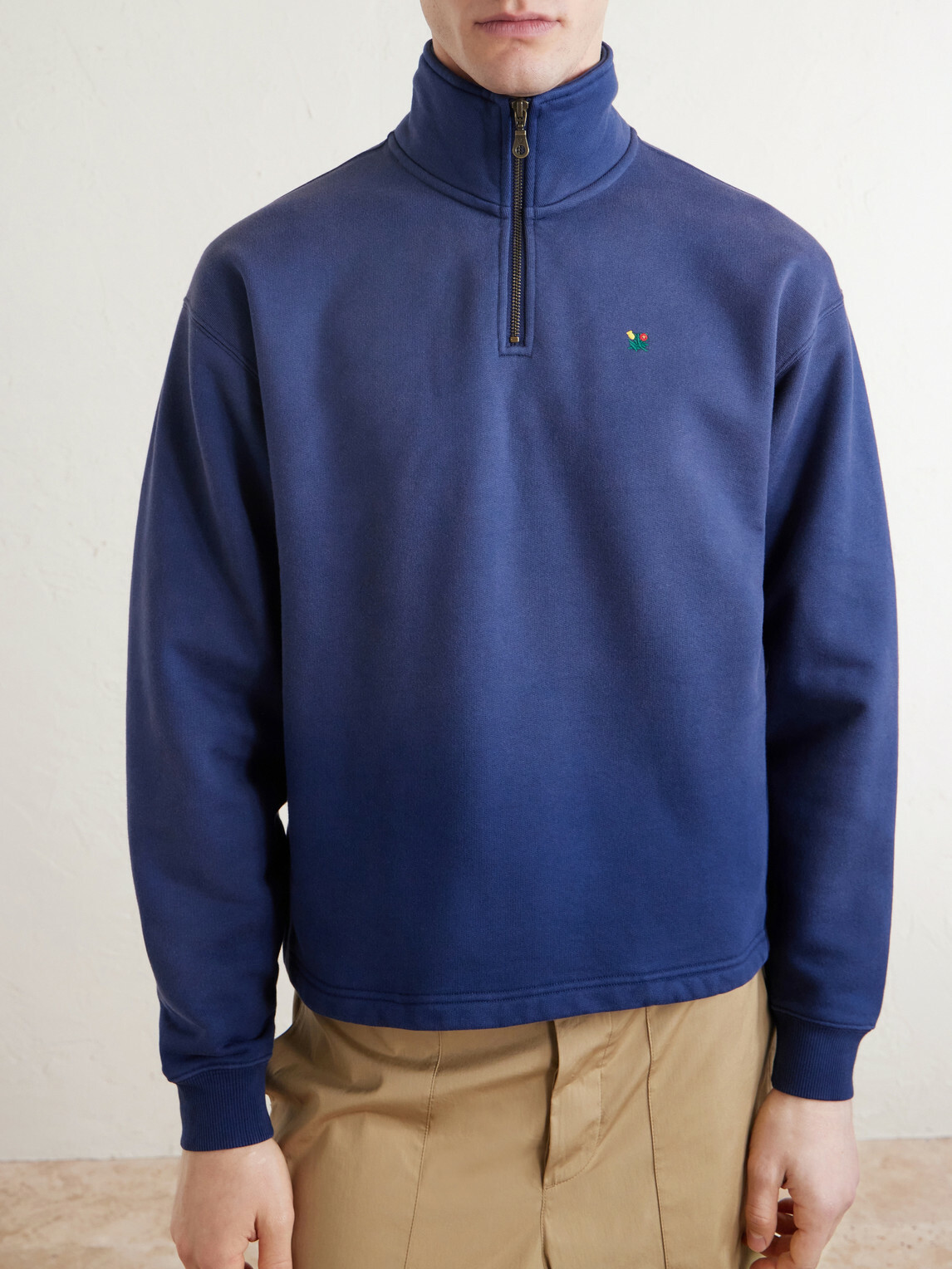 Aimé Leon Dore - Logo-Embroidered Cotton-Jersey Half-Zip Sweatshirt - Blue