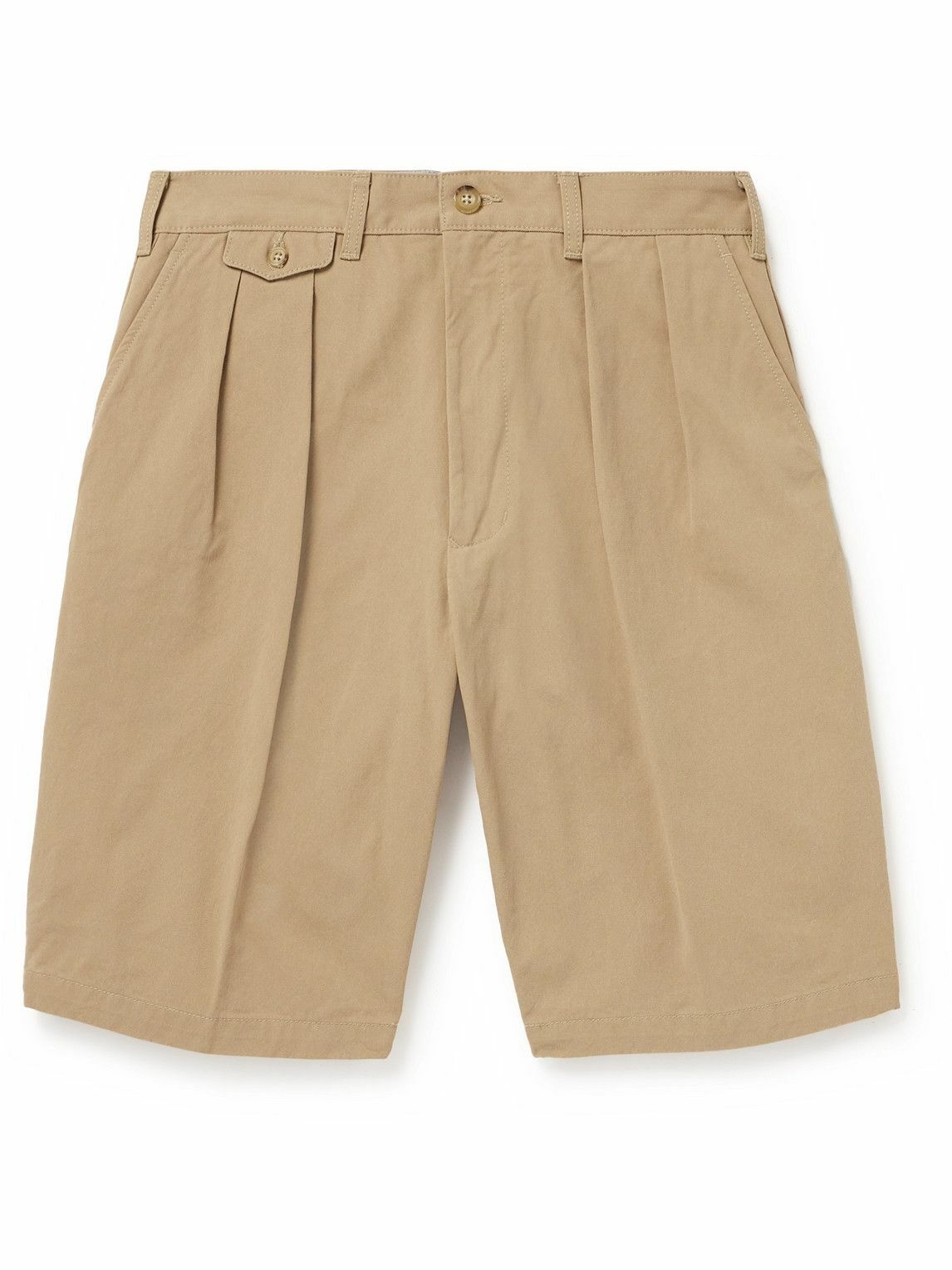 Photo: Beams Plus - Wide-Leg Pleated Cotton-Twill Shorts - Neutrals