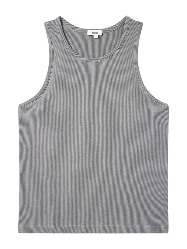 Photo: AGOLDE - Viggo Ribbed Stretch Organic Cotton and TENCEL™ Lyocell-Blend Tank Top - Gray