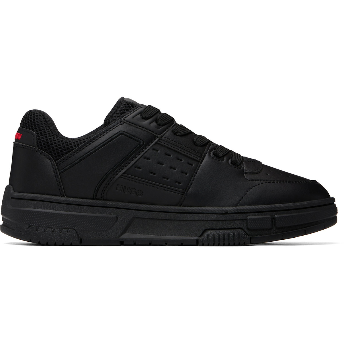 Hugo Black Mesh-Trim Faux-Leather Sneakers