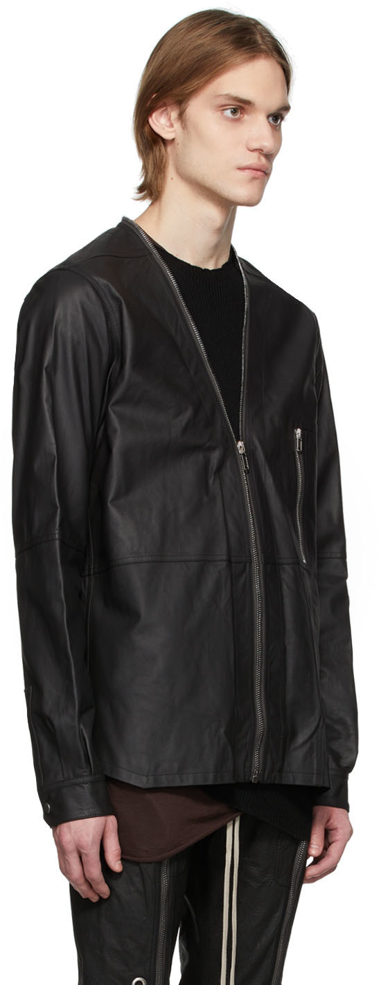 Rick Owens Black Leather Larry Shirt Jacket