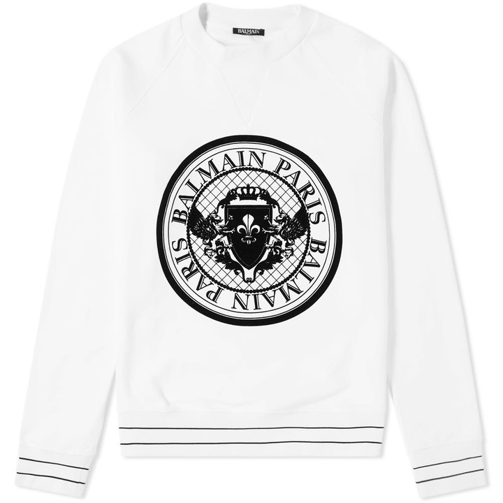 Photo: Balmain Circle Logo Flocked Sweat White