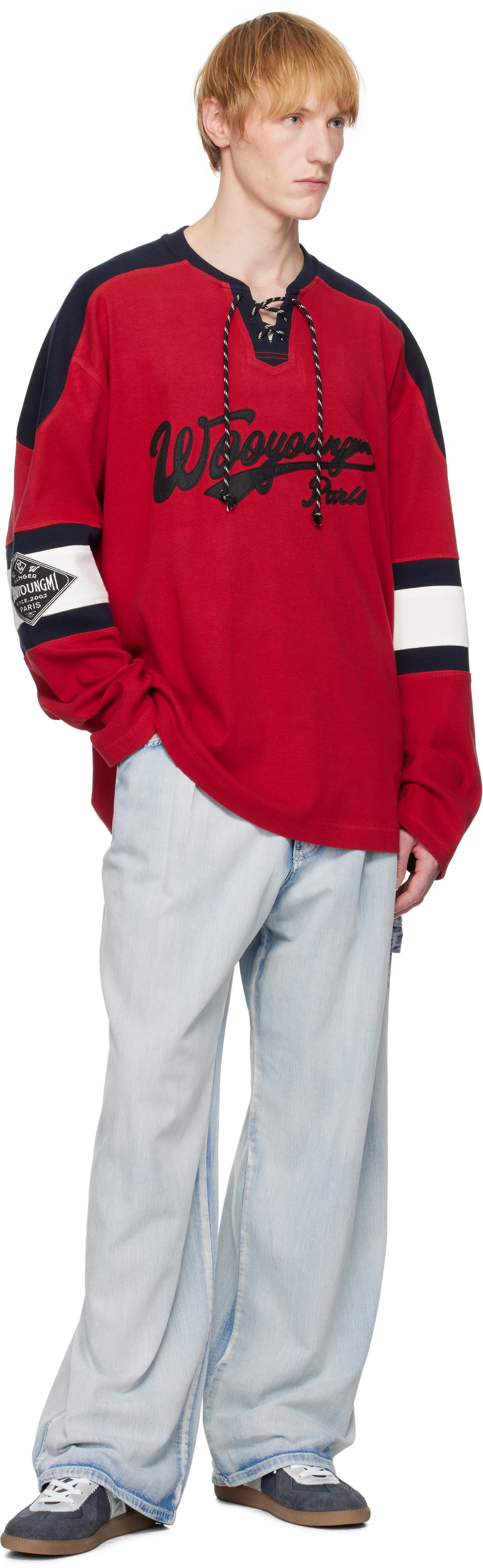 WOOYOUNGMI Red Long Sleeve Rugby T-shirt Wooyoungmi