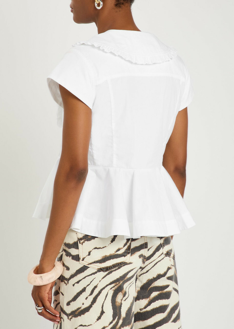 Ganni Peplum Cotton-poplin Blouse White