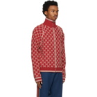 Gucci Red Wool GG Jacquard Bomber Sweater