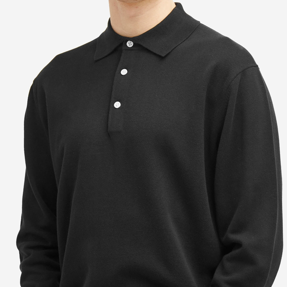 Beams Plus Men's 12g Knit Long Sleeve Polo Shirt in Black Beams Plus