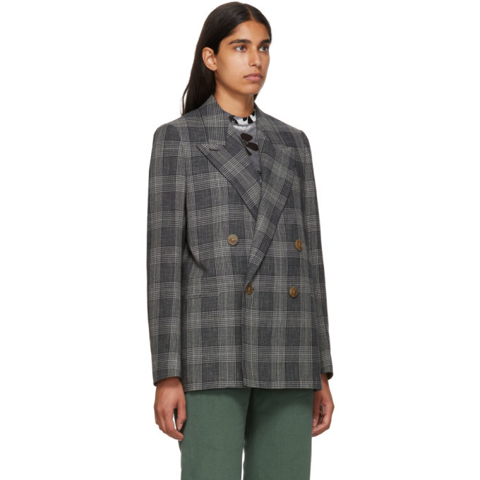 Acne Studios Blue Check Double-Breasted Blazer