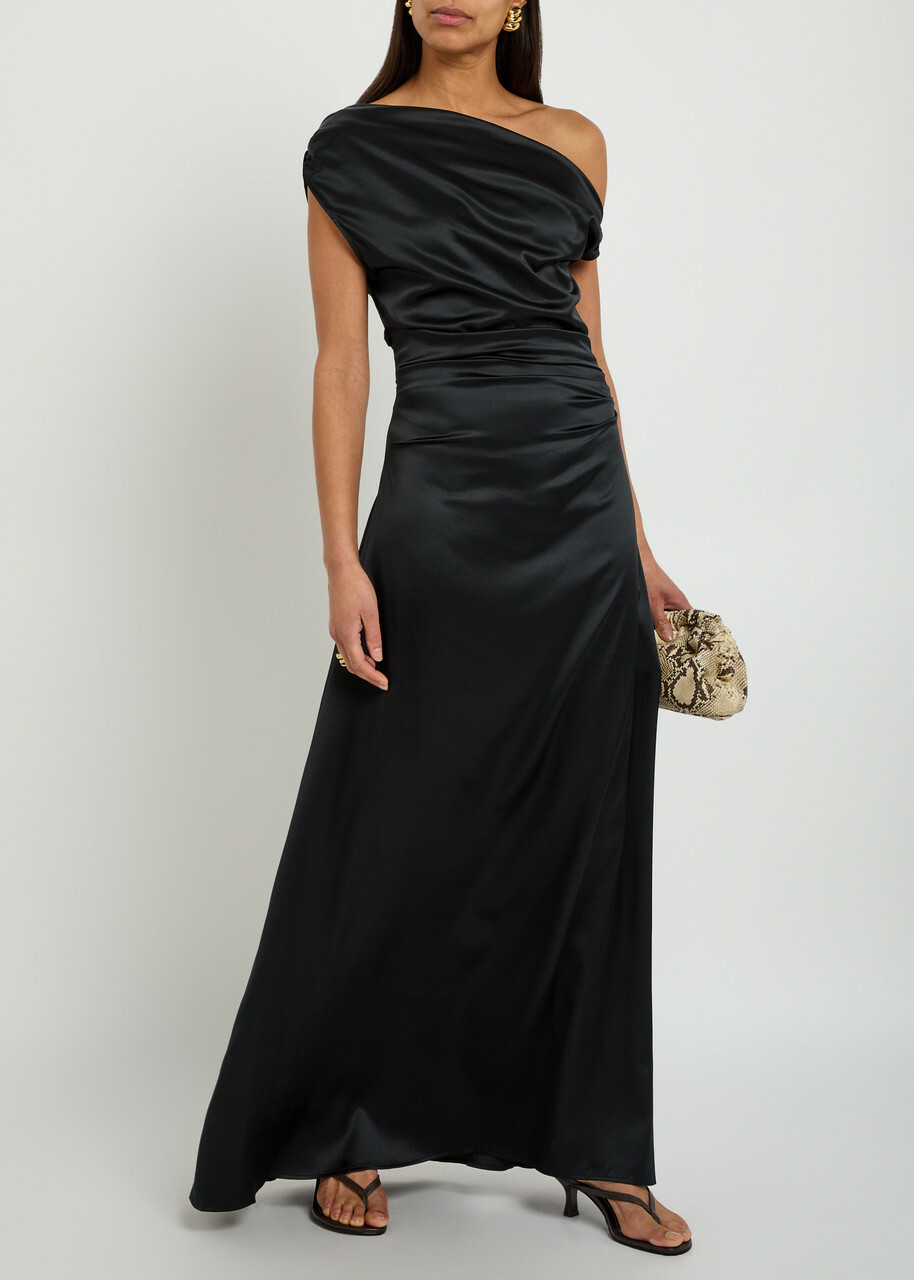 Staud Phare Draped Stretch-silk Maxi Dress Black