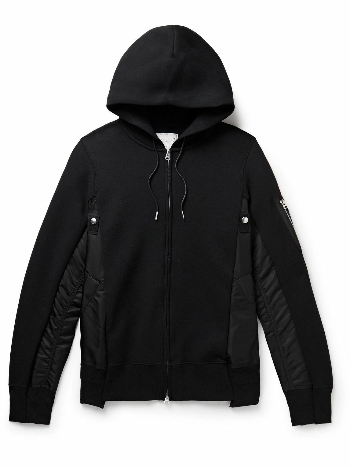 Sacai - MA-1 Nylon-Trimmed Cotton-Blend Jersey Zip-Up Hoodie - Black Sacai