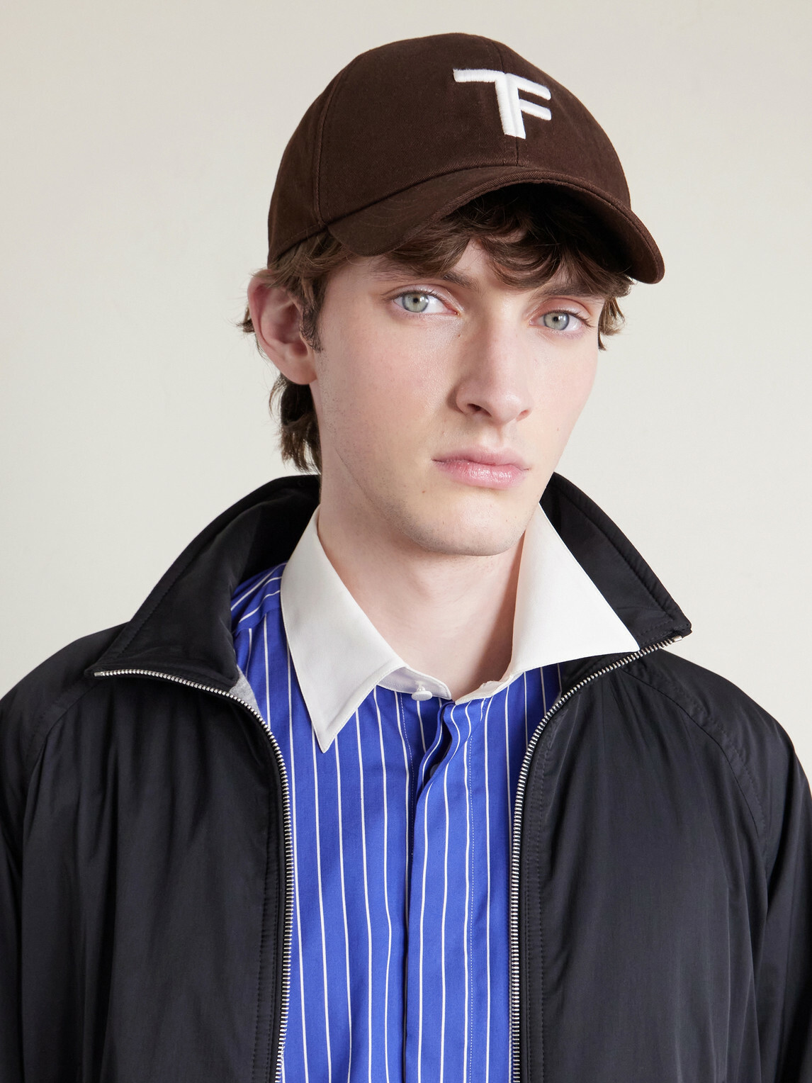 TOM FORD - Leather-Trimmed Logo-Embroidered Cotton-Twill Baseball Cap - Brown