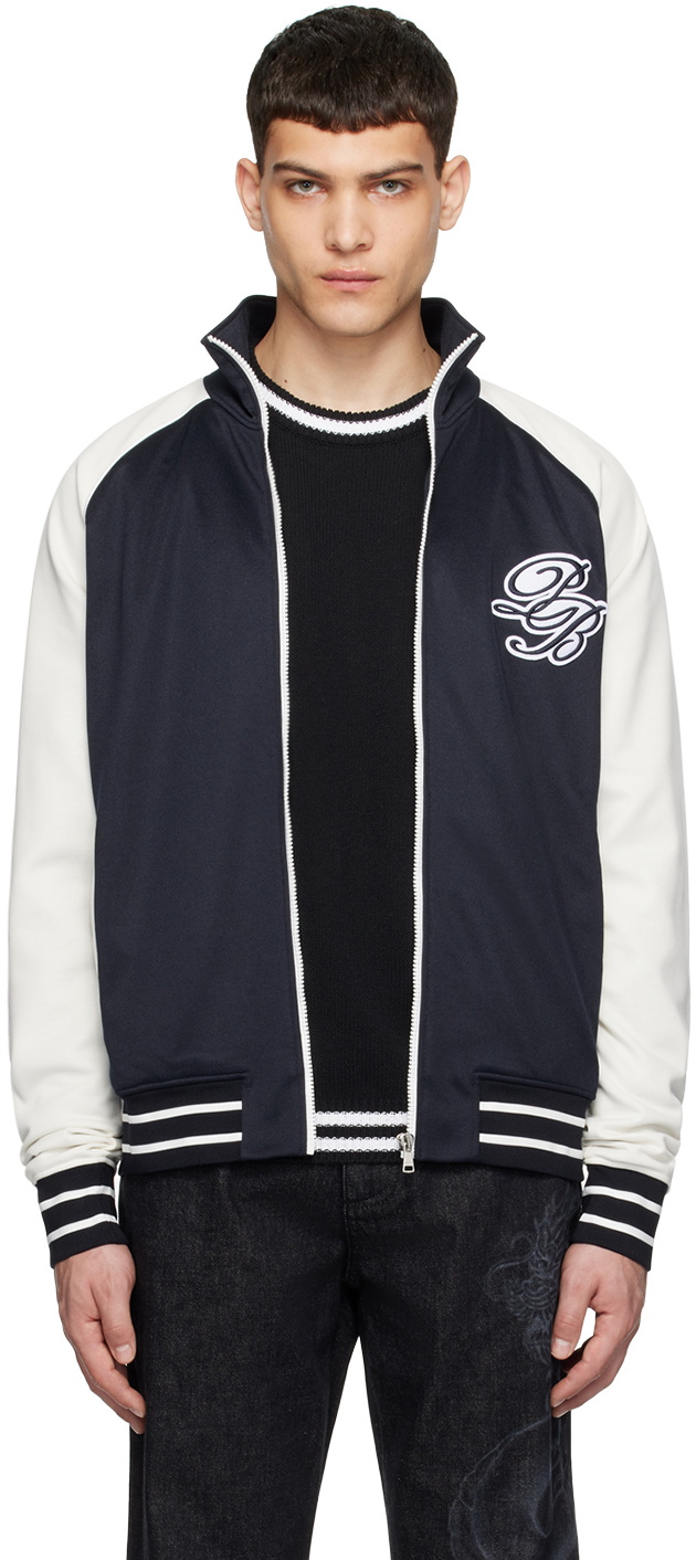 Balmain Navy & White PB Signature Track Jacket