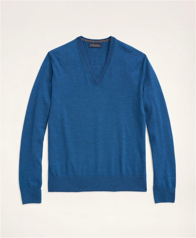 Photo: Brooks Brothers Men's Merino V-Neck Sweater | Medium Blue