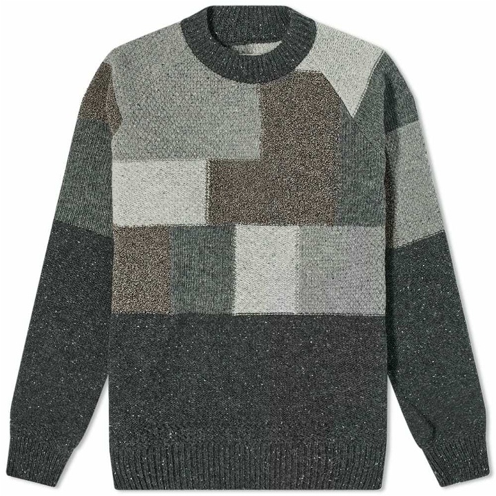 Photo: Anonymous Ism Men's Nordic Patchwork Crew Neck Knit in Charcoal