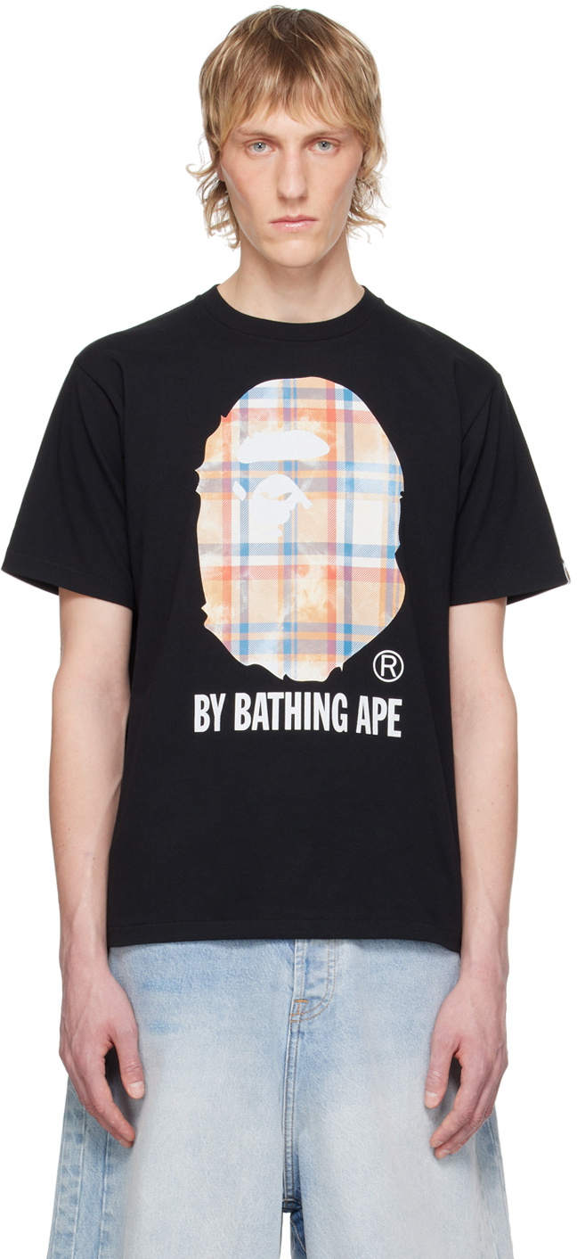 BAPE Black Bleached Bape Check T-Shirt A Bathing Ape
